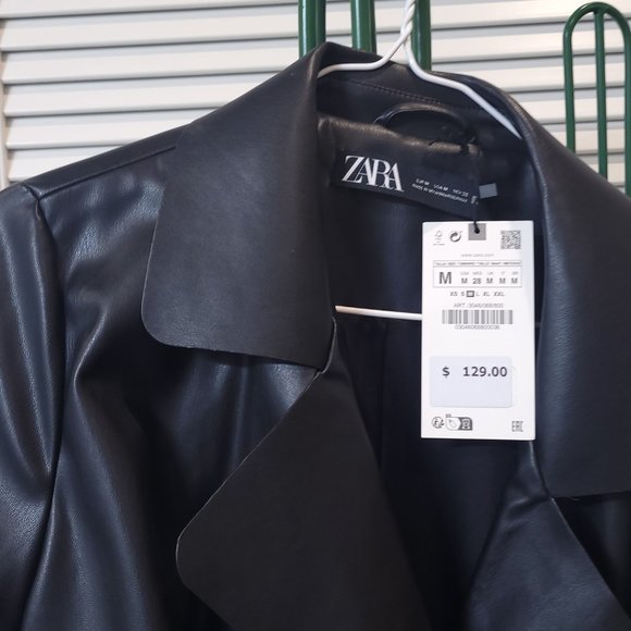 Zara black FAUX LEATHER BELTED TRENCH - Picture 4 of 5